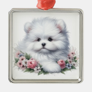 ADORABLE WHITE COTON DE TULEAR DOG METAL TREE DECORATION