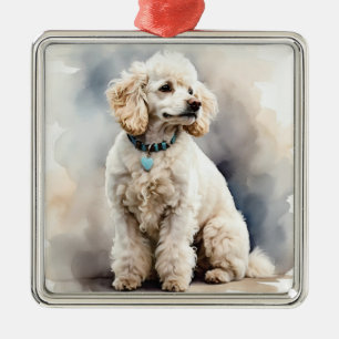 ADORABLE WHITE FRENCH POODLE PUPPY DOG METAL TREE DECORATION