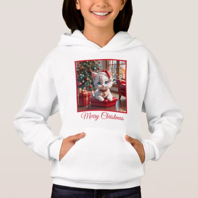 Adorable White Kitten and Christmas Present (Front)
