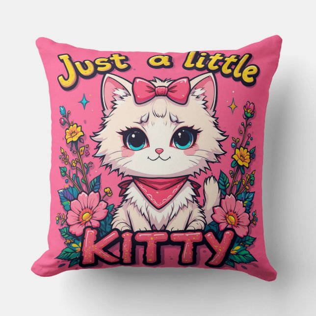 Adorable White Kitten Illustration Cushion (Front)