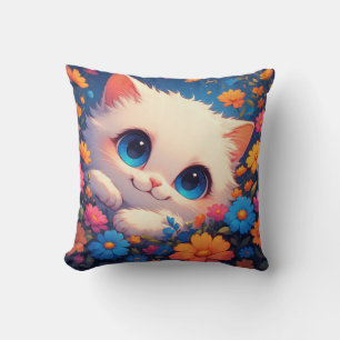 Adorable White Kitten With Bright Blue Eyes Cushion