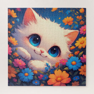 Adorable White Kitten With Bright Blue Eyes Jigsaw Puzzle