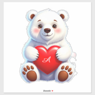 Adorable White Polar Bear Cub Holding a Red Heart