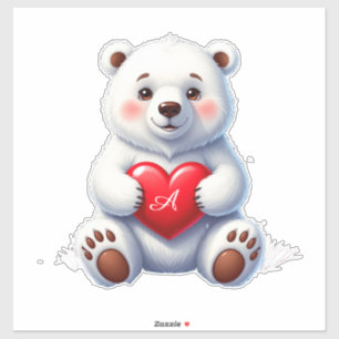 Adorable White Polar Bear Cub Holding a Red Heart