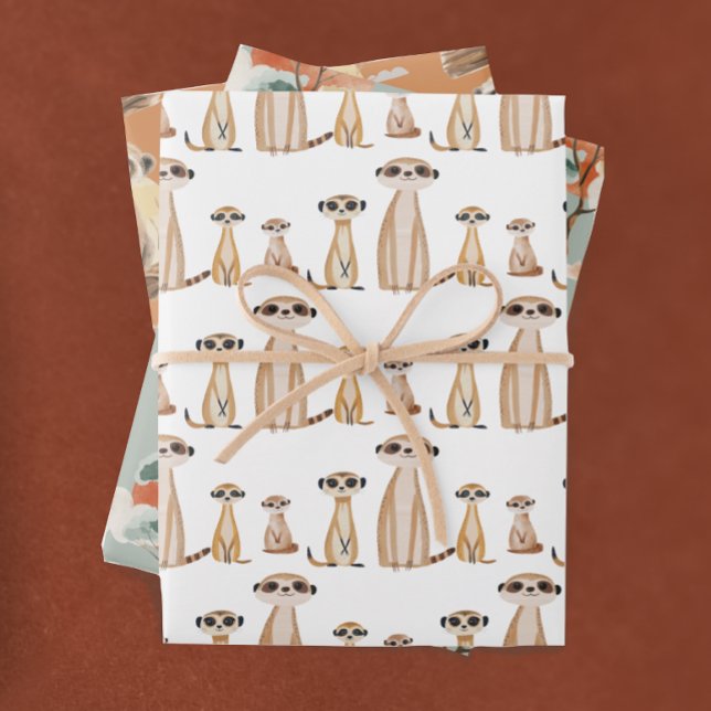 Adorable Wild Safari Meerkat Birthday Wrapping Paper Sheet (Creator Uploaded)