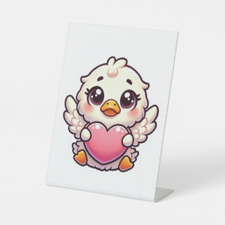Adorable Winged Duckling with Love Heart Pedestal Sign