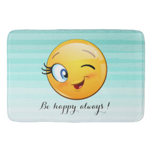 Adorable Winking Emoji Face-Be happy always Bath Mat