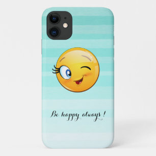 Adorable Winking Emoji Face-Be happy always Case-Mate iPhone Case