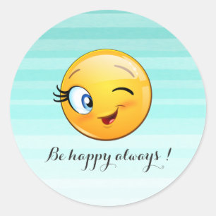 Adorable Winking Emoji Face-Be happy always Classic Round Sticker