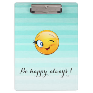 Adorable Winking Emoji Face-Be happy always Clipboard