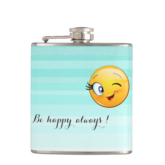 Adorable Winking Emoji Face-Be happy always Hip Flask (Front)