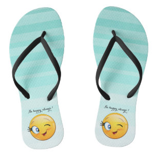 Adorable Winking Emoji Face-Be happy always Jandals