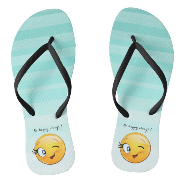 Adorable Winking Emoji Face-Be happy always Jandals (Footbed)