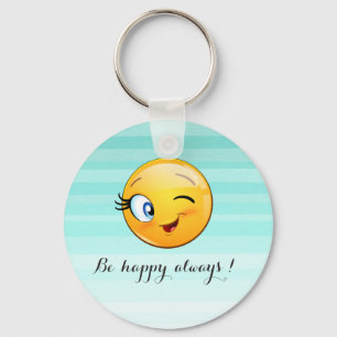 Adorable Winking Emoji Face-Be happy always Key Ring