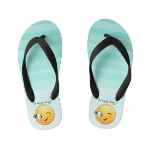 Adorable Winking Emoji Face-Be happy always Kid's Jandals