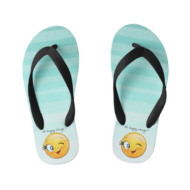 Adorable Winking Emoji Face-Be happy always Kid's Jandals (Footbed)