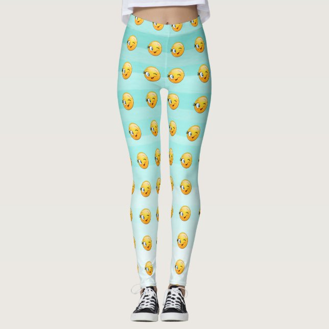 Adorable Winking Emoji Face-Be happy always Leggings (Front)