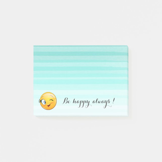 Adorable Winking Emoji Face-Be happy always Post-it Notes (Front)