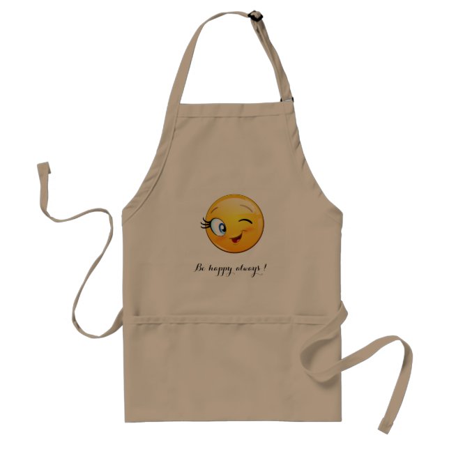 Adorable Winking Emoji Face-Be happy always Standard Apron (Front)