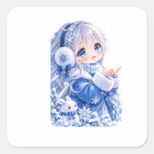 Adorable Winter Anime Girl Square Sticker