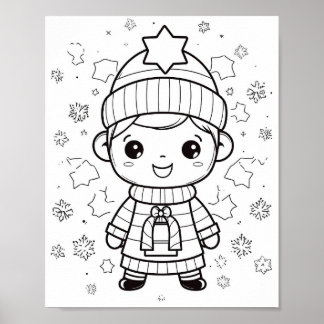 Adorable Winter Christmas Colouring Poster 