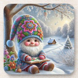 Adorable Winter Gnome in a Cosy Winter Landscape Coaster