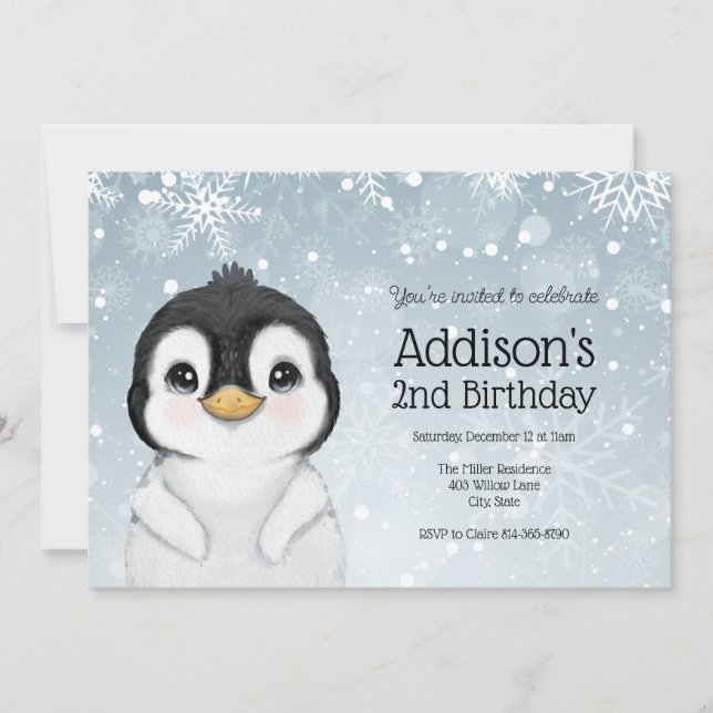 Adorable Winter Penguin Birthday invitation (Front)