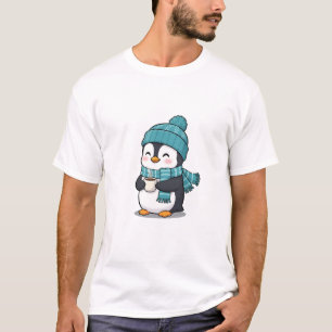 Adorable Winter Penguin Wearing Beanie and Scarf T-Shirt