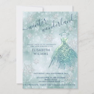Adorable winter wonderland bokeh sweet 16 invitation