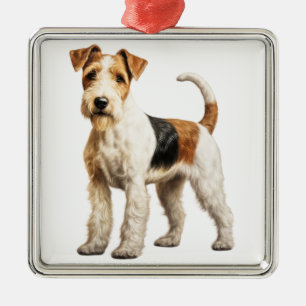 ADORABLE WIRE HAIRED FOX TERRIER DOG METAL TREE DECORATION