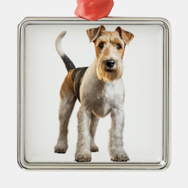 ADORABLE WIRE HAIRED FOX TERRIER DOG METAL TREE DECORATION (Front)