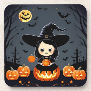Adorable Witch and Pumpkins Coaster