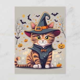 Adorable Witch Cat Halloween Postcard