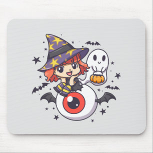 Adorable Witch Hat Kid on Mystical Eye Mouse Pad