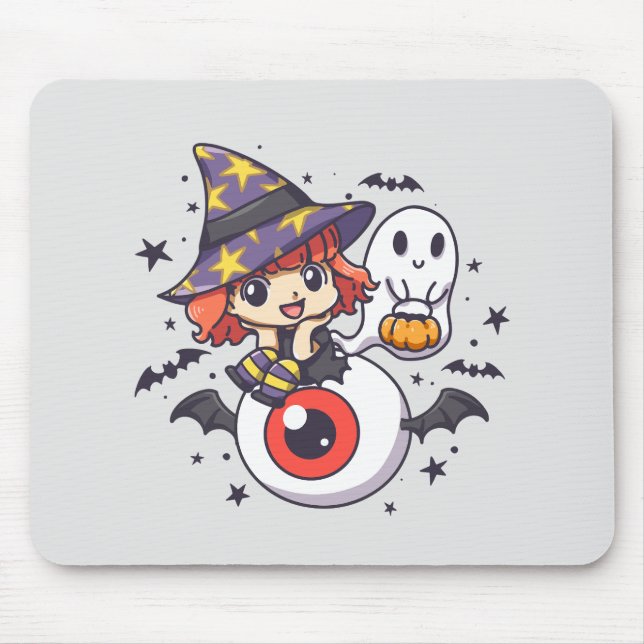 Adorable Witch Hat Kid on Mystical Eye Mouse Pad (Front)