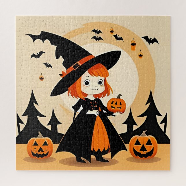 Adorable Witch Holding Pumpkin Jigsaw Puzzle (Vertical)