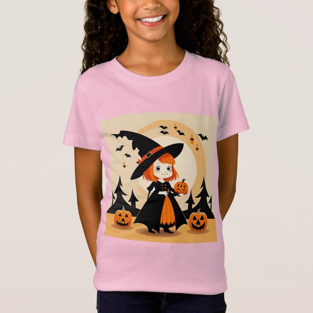 Adorable Witch Holding Pumpkin T-Shirt (Front)