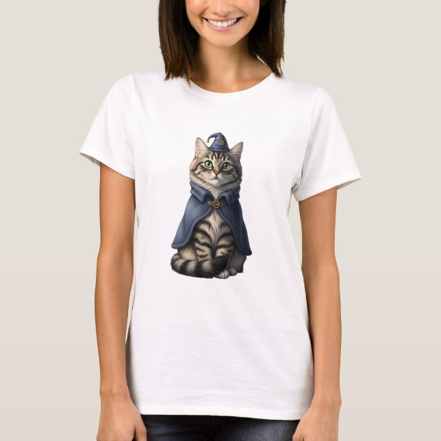 Adorable Wizard Cat Illustration T-Shirt (Front)