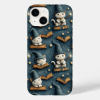 Adorable Wizard Cat Pattern with Books and Stars 