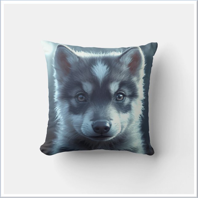 Adorable Wolf Baby in the Moonlight Cushion (Creator Uploaded)