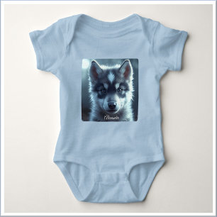Adorable Wolf Puppy in the Moonlight Baby Bodysuit