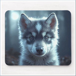 Adorable Wolf Puppy in the Moonlight Mouse Pad