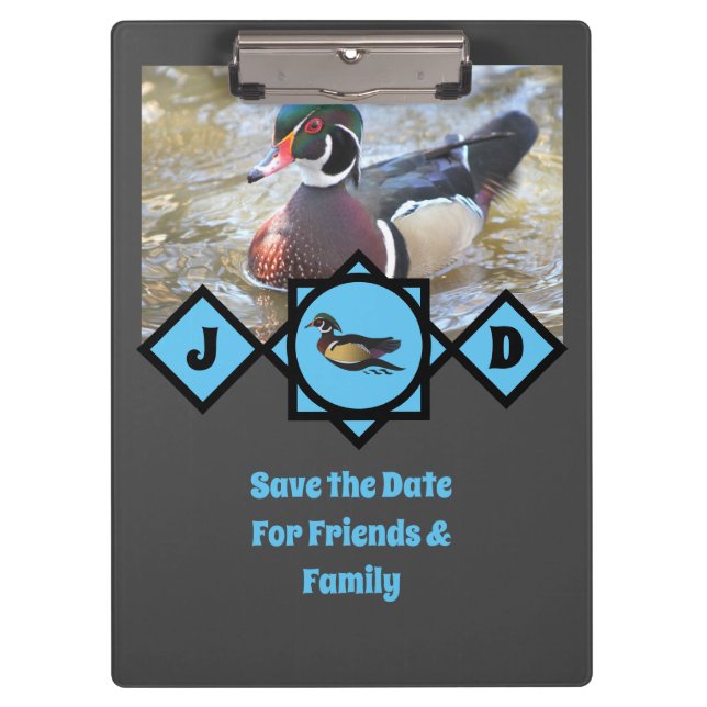Adorable Wood Duck Monogram Photo Clipboard (Front)