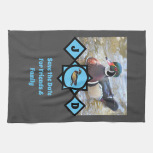 Adorable Wood Duck Monogram Photo Tea Towel