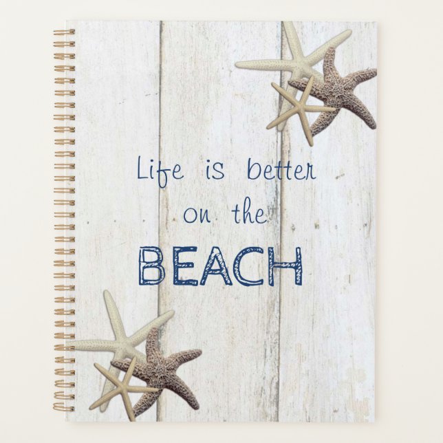 Adorable Wood Texture,Starfish,Beach  Planner (Front)