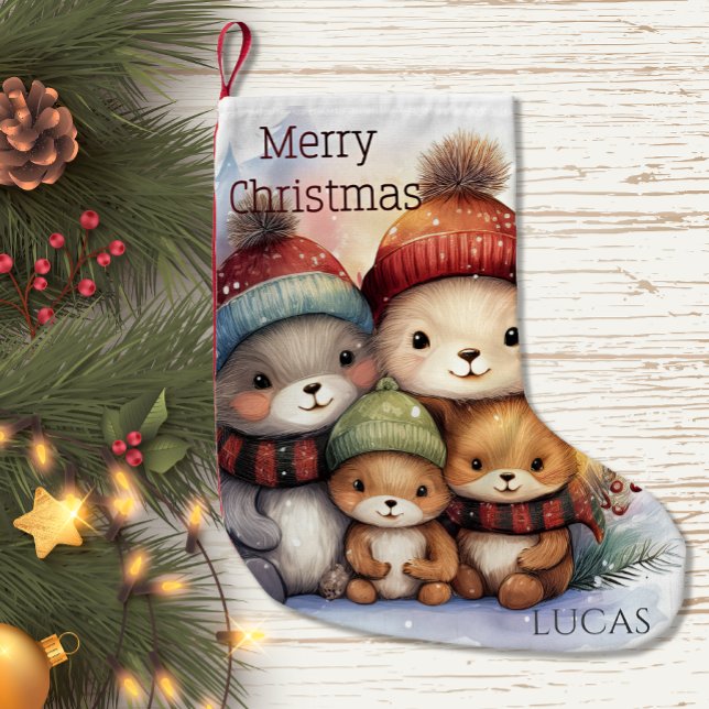 Adorable Woodland Animal Family Cozy Winter Small Christmas Stocking (Creator Uploaded)