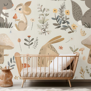 Adorable Woodland Animal in Neutral Tones Wallpaper