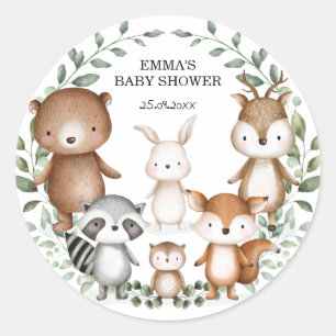 Adorable Woodland Animals Greenery Wreath Favours Classic Round Sticker