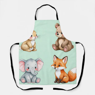 Adorable Woodland Baby Animals Pastel Watercolor Apron