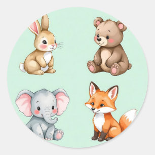 Adorable Woodland Baby Animals Pastel Watercolor Classic Round Sticker